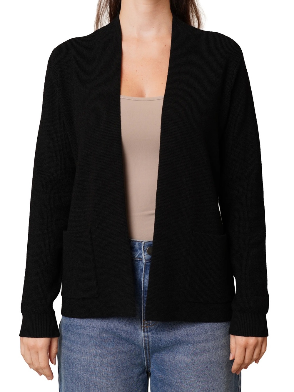 Cyrus Black Open-Front Cardigan